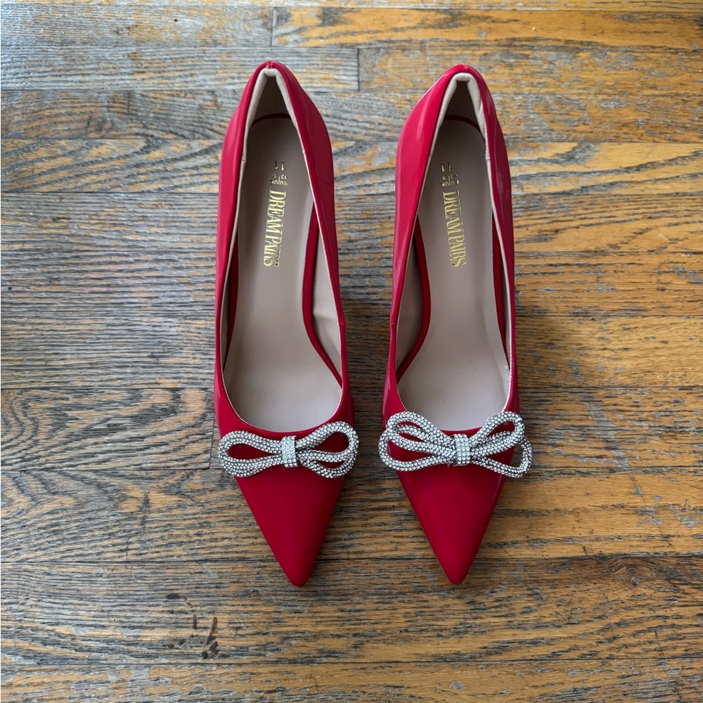 Red Heels with Crystal Bow
